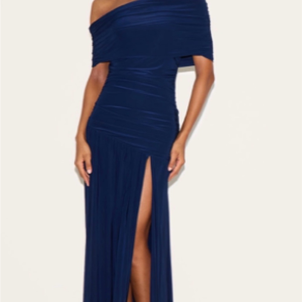 PrettyLittleThing One Shoulder Navy Dress